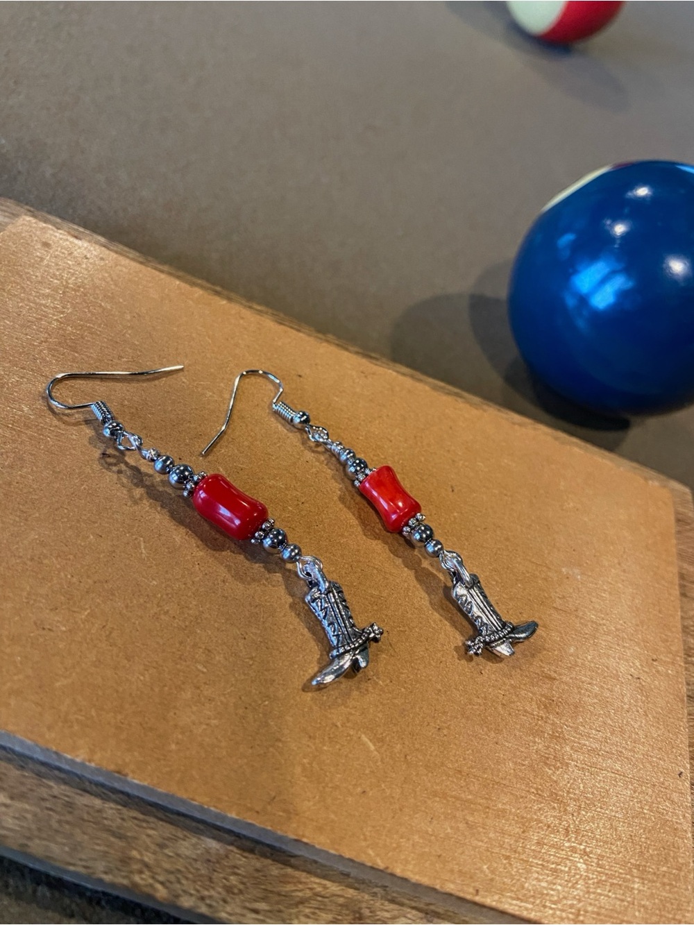 Red Coral Cowboy Boot Drop Earrings